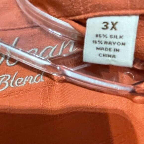 Caribbean Silk Blend Mens Shirt 3X Button-Up Short Sleeve Orange - Picture 3 of 4